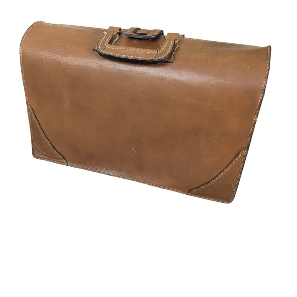 Vintage 1950s/1960s Leather Expandable hinged mouth Briefcase w locking latch